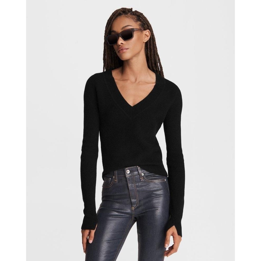 Rag & Bone Kaylee Cashmere Sweater Women's Black V-Neck Classic Pullover - XS